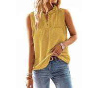 TUUHAW Tank Tops Damen Sommer Boho Bluse Ärmellose Top Oberteile Fließend Rüschen Süß Elegant V-Ausschnitt T Shirt Lässig Outfits Frühling Spitze Herbst Trägertop Lose Business Basic Tunika Gelb M