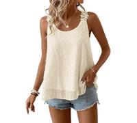 TUUHAW Tank Tops Damen Sommer Boho Bluse Ärmelloses Top Oberteile Fließend Spitze Rüschen Süß Elegant Rundhals T Shirt Lässig Blumen Camisole Frühling Spitze Herbst Westen Aprikose M