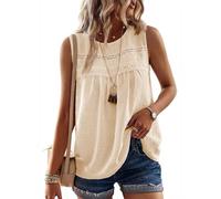 TUUHAW Tank Tops Tunika Damen Große Größen Sommer Boho Bluse Ärmellos Top Süß Oberteile Fließend Elegant Volant Paspel Sleeveless Rundhal Herbst Frühling Rüschen Lässig Basic Outfits Aprikose 3XL