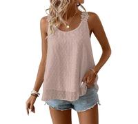 TUUHAW Tank Tunika Damen Große Größen Sommer Boho Ärmellose Bluse Top Süß Oberteile Fließend Elegant Volant Paspel Blumen Camisole Rundhals Herbst Frühling Rüschen Outfits Spitze Kleidung Rosa XXL