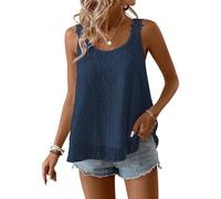 TUUHAW Träger Sommer Boho Bluse Damen Weste Ärmellos Top Oberteile Fließend Tank Tops Rüschen Süß Elegant Rundhals T Shirt Lässig Blumen Camisole Frühling Spitze Herbst Kleidung Dunkelblau XL