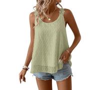TUUHAW Trägertop Tunika Damen Sommer Boho Ärmellose Bluse Blumen Cami Top Oberteile Fließend Spitze Rüschen Süß Elegant Rundhals T Shirt Lässig Outfits Frühling Spitze Herbst Kleidung Salbeigrün M