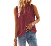 TUUHAW Tunika Damen Große Größen Sommer Boho Bluse Ärmellos Top Süß Oberteile Fließend Elegant Tank Tops Paspel V-Ausschnitt Herbst Frühling Rüschen Lässig Outfits Spitze Kleidung Burgunder 5XL