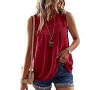 TUUHAW Tunika Damen Große Größen Sommer Boho Bluse Ärmelloses Top Süß Oberteile Fließend Elegant Volant Rundhal Herbst Frühling Tank Tops T Shirt Lässig Outfits Vest Top Lose Kleidung Rot 3XL