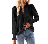 TUUHAW Tunika Damen Langarm Boho Bluse Herbst Top Oberteile Fließend Spitze Rüschen Süß Elegant V-Ausschnitt Frühling T Shirt Lässig Outfits Winter Kleidung Schwarz S