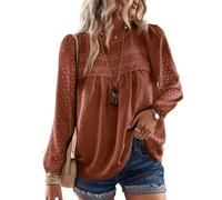 TUUHAW Tunika Damen Langarmshirt Herbst Boho Bluse Fließend Elegant Tunika Rundhals Top Oberteile Lässig Winter Frühling Outfits Spitze Kleidung Longshirt Langarm Orange L