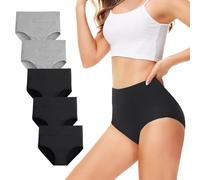 TUUHAW Unterhosen Damen Unterwäsche 5er Pack Slip Miederhose Baumwolle Hoher Taille Atmungsaktive Schwarz Grau_2XL