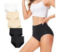 TUUHAW Unterhosen Damen Unterwäsche 5er Pack Slip Miederhose Baumwolle Hoher Taille Atmungsaktive Schwarz Hautfarbe Weiß_3XL