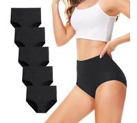 TUUHAW Unterhosen Damen Unterwäsche 5er Pack Slip Miederhose Baumwolle Hoher Taille Atmungsaktive SCHWARZ 2XL