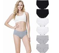 TUUHAW Unterhosen Damen Unterwäsche 6er Pack Baumwolle Slips Mittel Taille Panties Schwarz Weiß Grau 2XL
