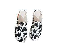 tuwiwol 2 Stück schicke Damen Segeltuchschuhe mit rutschfester Unterseite zum Tragen überall. Stoff Damen Clogs und Pantoletten Hausschuhe mit Aufdruck, Kuh, 40.1