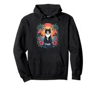 Tuxedo Cat Hawaiian Summer Tropical Beach Vacation Graphic Pullover Hoodie