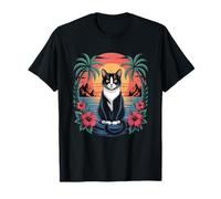 Tuxedo Cat Hawaiian Summer Tropical Beach Vacation Graphic T-Shirt