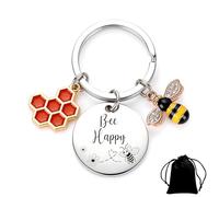 TUZELIYA Bee Happy Schlüsselanhänger, Geschenke für Frauen, Personalisierte Geburtstagsgeschenk Inspirierende Glücksbringer Geschenke zum Geburtstag für Freundin, Mama, Kollegin, Schwester