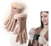 Tuzsocr Warme Winterhandschuhe für Damen, Mädchen, Touchscreen-Handschuhe, warm, Handschuhe aus Wildleder, Fäustlinge aus Plüsch, entzückend, elastisch, für Fahren, Reiten, Laufen, Einkaufen (Khaki)