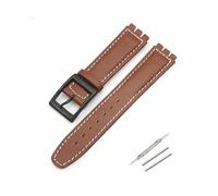 TVKSIPAR 17mm Lederband Fit for Swatch Lychee Leder Uhr Band Männer Frauen Ersatz Armband Zubehör Band Metall Schnalle(Brown white)