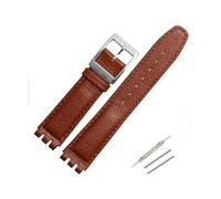 TVKSIPAR 17mm Lederband Fit for Swatch Lychee Leder Uhr Band Männer Frauen Ersatz Armband Zubehör Band Metall Schnalle(Brown brown silver)