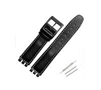 TVKSIPAR 17mm Lederband Fit for Swatch Lychee Leder Uhr Band Männer Frauen Ersatz Armband Zubehör Band Metall Schnalle(Black white)