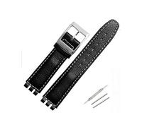 TVKSIPAR 17mm Lederband Fit for Swatch Lychee Leder Uhr Band Männer Frauen Ersatz Armband Zubehör Band Metall Schnalle(Black white silver)