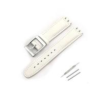 TVKSIPAR 17mm Lederband Fit for Swatch Lychee Leder Uhr Band Männer Frauen Ersatz Armband Zubehör Band Metall Schnalle(White white silver)
