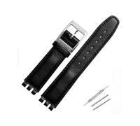 TVKSIPAR 17mm Lederband Fit for Swatch Lychee Leder Uhr Band Männer Frauen Ersatz Armband Zubehör Band Metall Schnalle(Black black silver)
