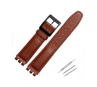 TVKSIPAR 17mm Lederband Fit for Swatch Lychee Leder Uhr Band Männer Frauen Ersatz Armband Zubehör Band Metall Schnalle(Brown brown)