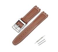 TVKSIPAR 17mm Lederband Fit for Swatch Lychee Leder Uhr Band Männer Frauen Ersatz Armband Zubehör Band Metall Schnalle(Brown white silver)