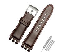 TVKSIPAR 23-mm-Lederarmband, passend for Swatch-Uhrenarmband, weiches, wasserdichtes, schwarzbraunes Lederarmband for Herren(Brown sivler C)