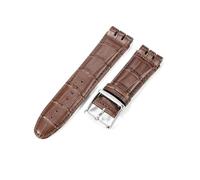 TVKSIPAR 23mm Leder Armband Wasserdicht Sweatproof Weiche Armband Dornschließe Armband Fit For Swatch For YOS440 449 401G 447 448(Brown-silver buckle)