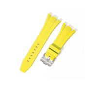 TVKSIPAR 27 Mm 28 Mm 30 Mm Gummiarmband Passend For Royal Fit For Oak Offshore 15710 15703 26471 26474 15706, Weiches Silikon-Uhrenarmband For GA2100 Refit-Gurt(Yellow-silver,30mm)