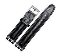TVKSIPAR Echtes Leder Uhrenarmband passend for Swatch 17mm 20mm Uhrenarmband Sport Wasserdichtes Ersatzuhrenarmband Herren Damen Business Armband(Black,17mm)