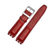 TVKSIPAR Echtes Lederarmband passend for Swatch-Uhrenarmband 17 mm 19 mm Handschlaufe Blau Rot Schwarz Uhrenarmbänder Damen Herren Uhrengürtel Zubehör(Red silver,17mm)