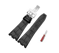 TVKSIPAR Lederarmband Passend For AP Fit For Audemars 15400 15703 Passend For Royal Passend For Oak Offshore-Serie Männlich 26 Mm Schwarz Braunes Uhrenarmband(Black white-silver)