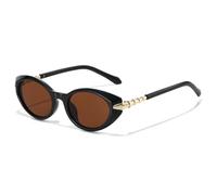 TVTBBVV Ovale Sonnenbrille für Damen und Herren, Retro-Stil, schwarzes Gestell, graue Gläser, modische Brille mit goldenen Metallbügeln, leicht und bequem, Einheitsgröße. Modell C3.
