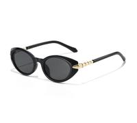 TVTBBVV Ovale Sonnenbrille für Damen und Herren, Retro-Stil, schwarzes Gestell, graue Gläser, modische Brille mit goldenen Metallbügeln, leicht und bequem, Einheitsgröße. C4.