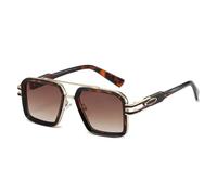 TVTBBVV Retro Doppelsteg-Sonnenbrille mit Farbverlauf, quadratisch, Damen, Persönlichkeit, Leopardenmuster, Trend, Street Style, Punk, Herrenbrille, UV400 (Leopardenbraun)