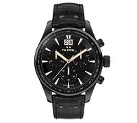 TW Steel ACE Aternus Herren 45mm Quarzuhr mit schwarzem Zifferblatt, schwarzem Lederarmband und Datum Kalender ACE304