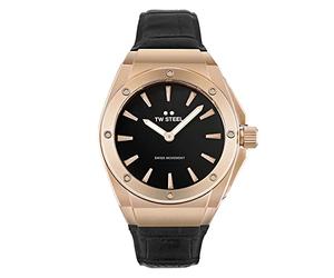 TW Steel Armbanduhr Damen, CEO TECH CE4026, Durchmesser 38 mm, Edelstahl Roségold, Lederarmband Schwarz, 10 ATM