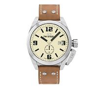 TW Steel Armbanduhr Herren, Canteen TW1000, Durchmesser 42 mm, Edelstahl Silber, Lederarmband Hellbraun, 10 ATM