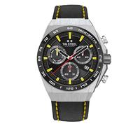 TW Steel CEO Tech Herren-Quarzuhr mit Lederarmband und Datumskalender, 44 mm, Schwarz/Orange, Streifen