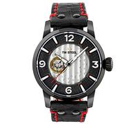 TW Steel Maverick Herren 48mm Quarzuhr mit schwarzem Stahl Zifferblatt schwarzes Lederarmband und Kalender MST6