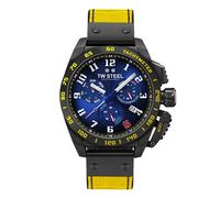 TW Steel New Canteen Mens 46 mm Quarzuhr mit Leder auf Gummiband, Datumskalender, gelb, Streifen