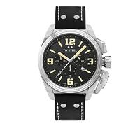 TW Steel New Canteen Mens 46mm Quarzuhr mit schwarzem Zifferblatt, schwarzem Lederarmband und Datumskalender TW1011