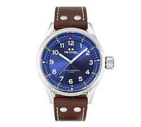 TW Steel Swiss Volante Herren 45mm Quarzuhr mit blauem Zifferblatt, braunem Lederarmband und Datumskalender SVS102