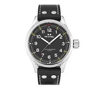 TW Steel Swiss Volante Herren 45mm Quarzuhr mit schwarzem Zifferblatt, schwarzem Lederarmband und Datumskalender SVS103