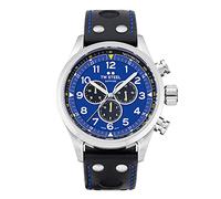 TW Steel Swiss Volante Herren 48mm Quarzuhr mit blauem Zifferblatt, schwarzem Lederarmband und Datumskalender SVS305