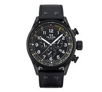 TW Steel Swiss Volante Herren 48mm Quarzuhr mit schwarzem Zifferblatt, schwarzem Lederarmband und Datumskalender SVS205