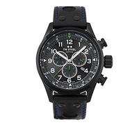 TW Steel Swiss Volante Herren 48mm Quarzuhr mit schwarzem Zifferblatt, schwarzem Lederarmband und Datumskalender SVS306