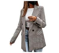 Tweed Blazer Damen - Sakko Damen Kariert Oversized Jacke Fleece Hemdjacke Karo Lange Ärmel Herbst Winter Übergangsjacke Mit Taschen Knopfleiste Revers Mantel Plüsch Blusenshirt/Longblazer