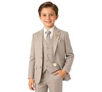 Tweed Fischgrätenanzug für Jungen, 3-teilig, schmale Passform, Retro-Kinderanzüge, Smoking-Set, Abschlussball, Outfit, Jacke, Blazer, Weste, Hose für Jungen, Beige, 5
